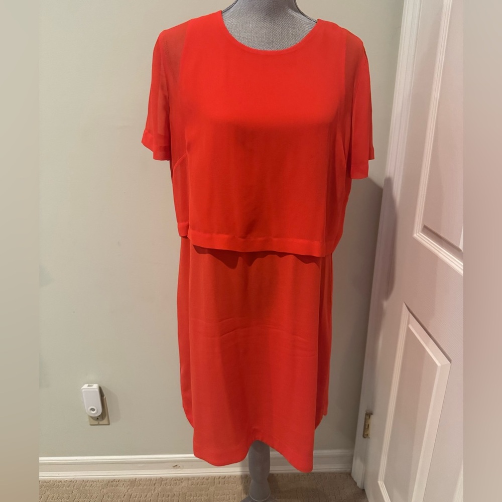 BCBGMaxAzria Coral-Red Layered Short-Sleeve Mini Dress